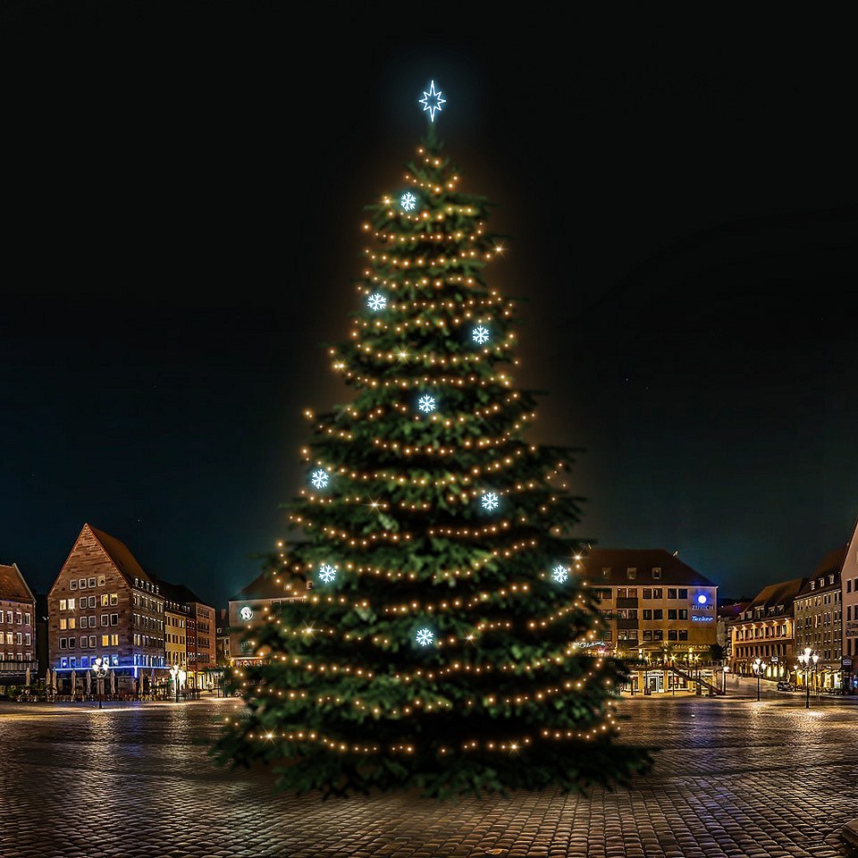 LED světelná sada na vánoční stromy vysoké 21-23 m, teplá bílá s ledově bílými dekory EFD01