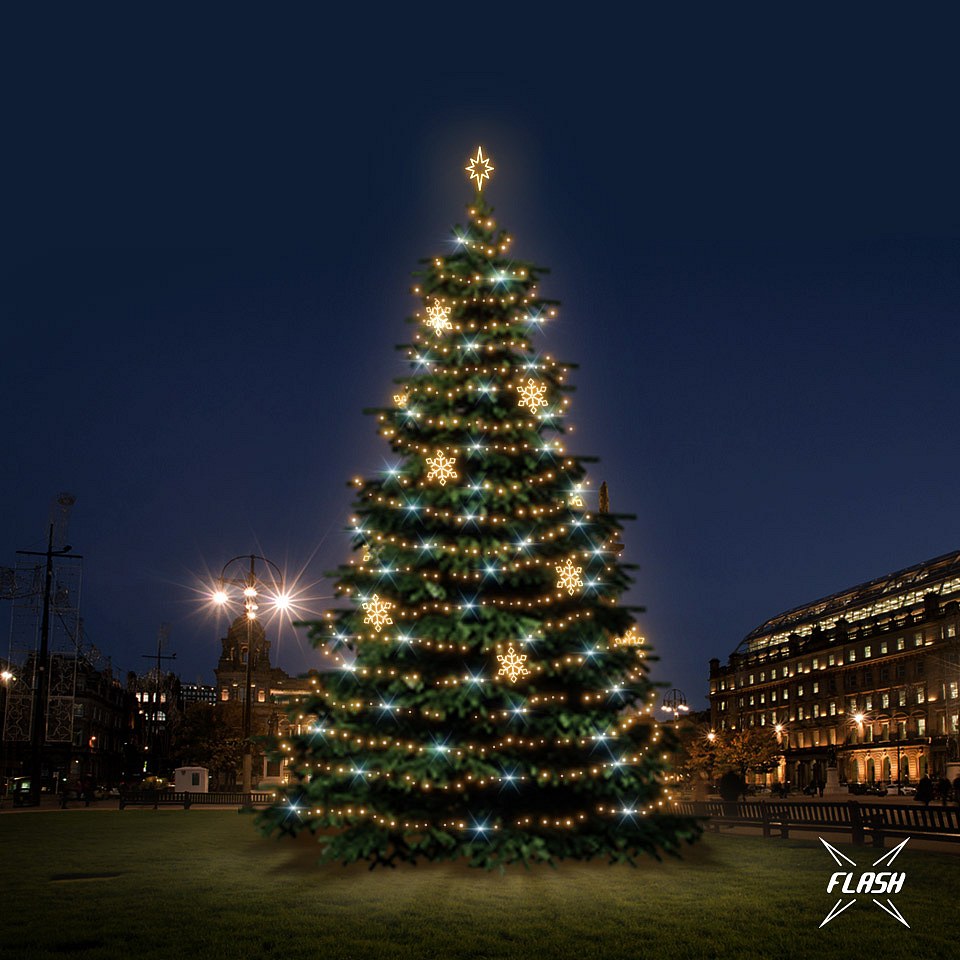 LED světelná sada na vánoční stromy vysoké 12-14 m, teplá bílá s Flash, dekory EFD05W
