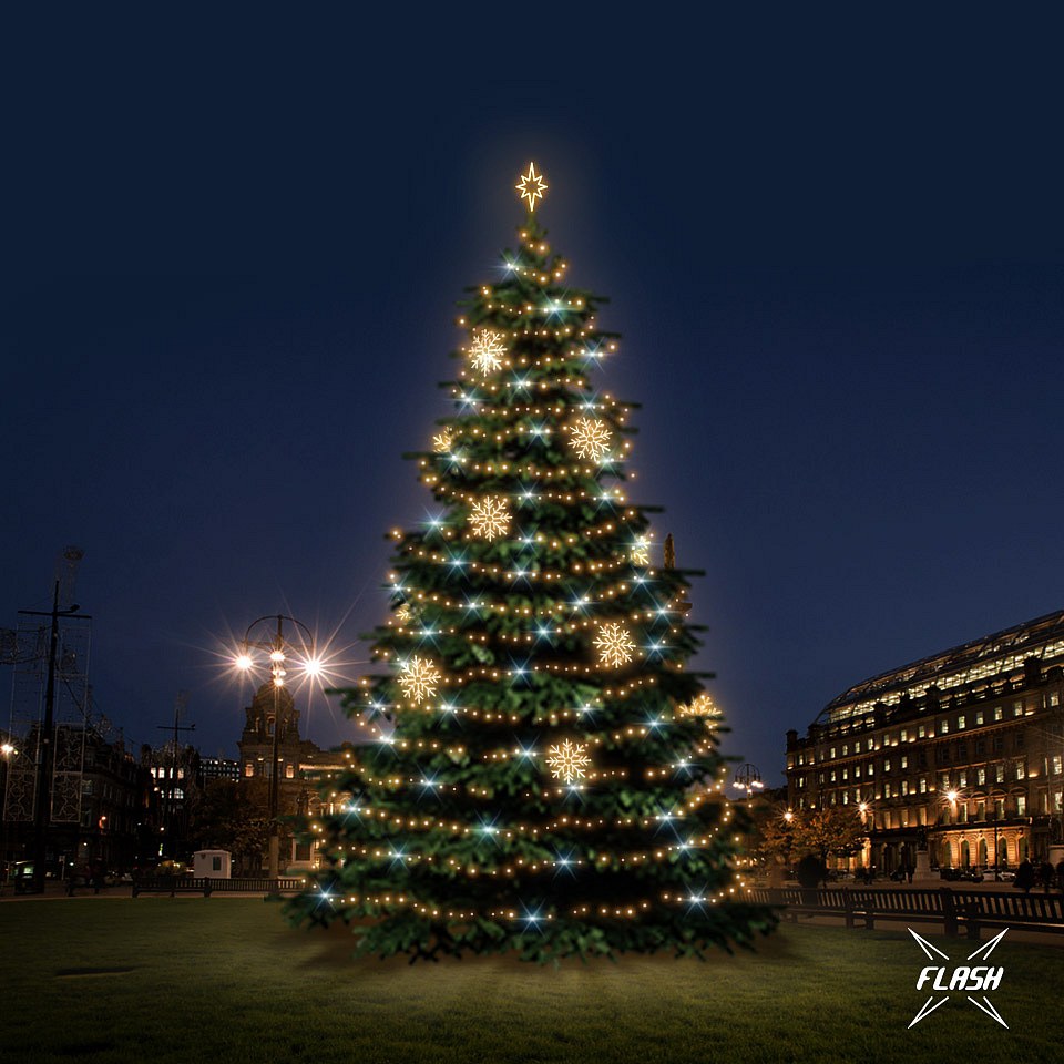 LED světelná sada na vánoční stromy vysoké 12-14 m, teplá bílá s Flash, dekory EFD08W