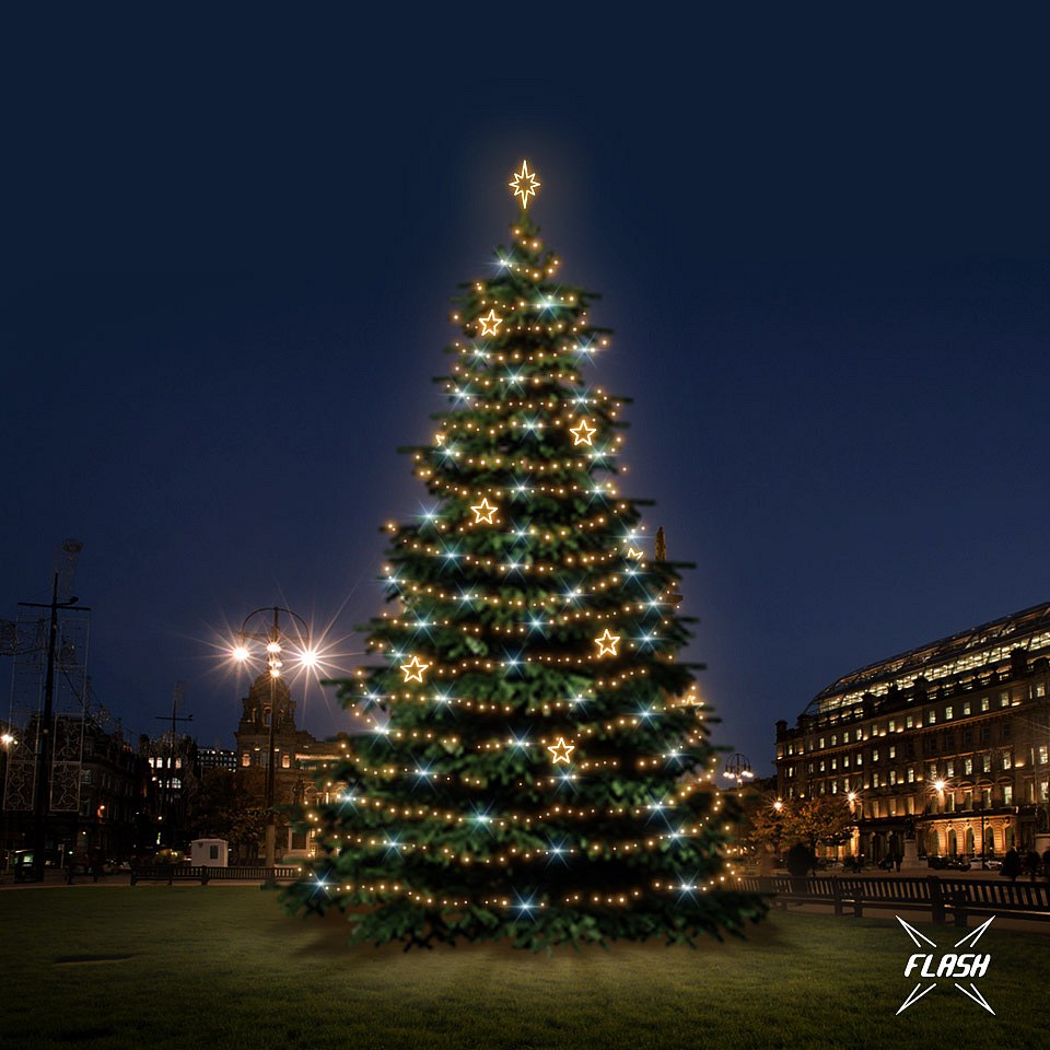 LED-Lichtset für Weihnachtsbäume, 12-14 m hoch, Warmweiß mit Flash, Dekorationen EFD12W