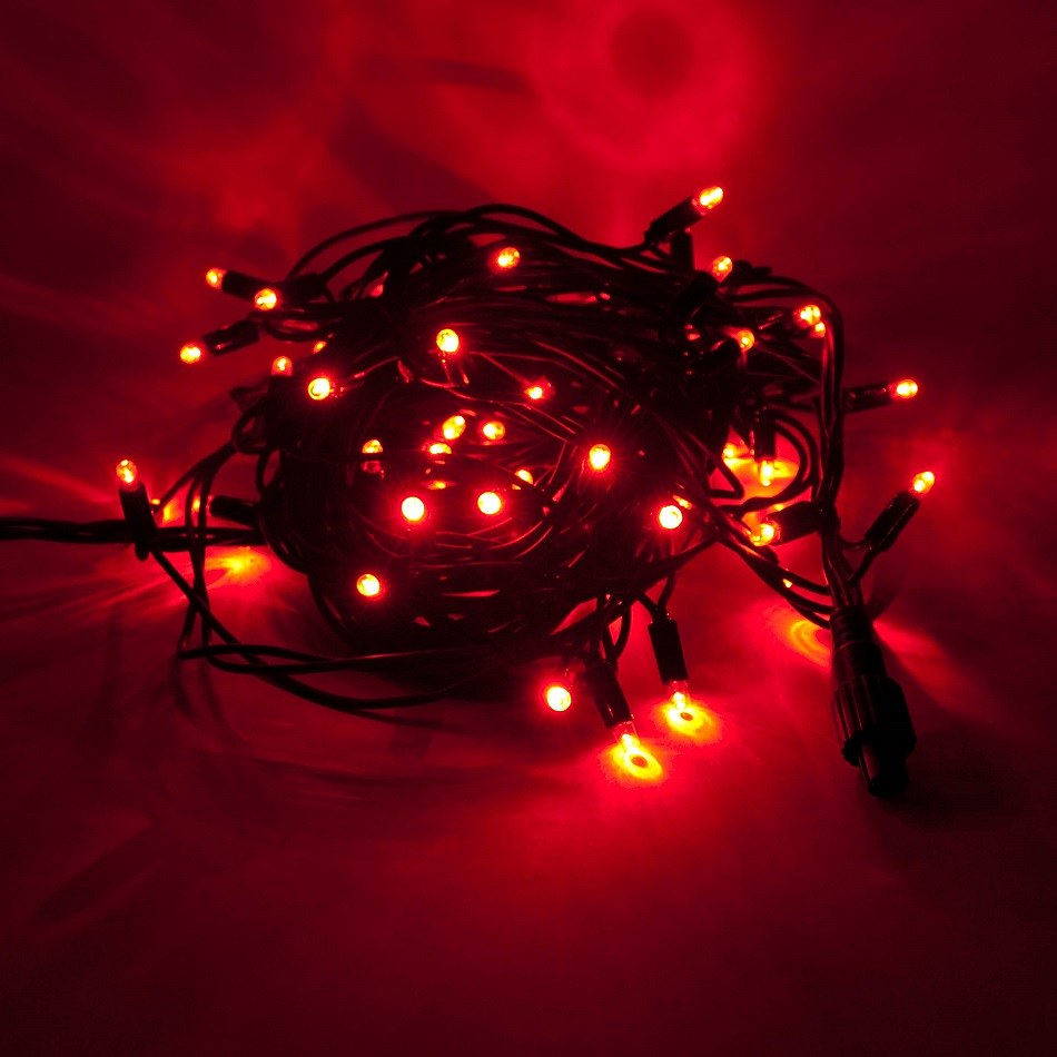 LED světelný řetěz 5 m, červená, 50 diod, IP67