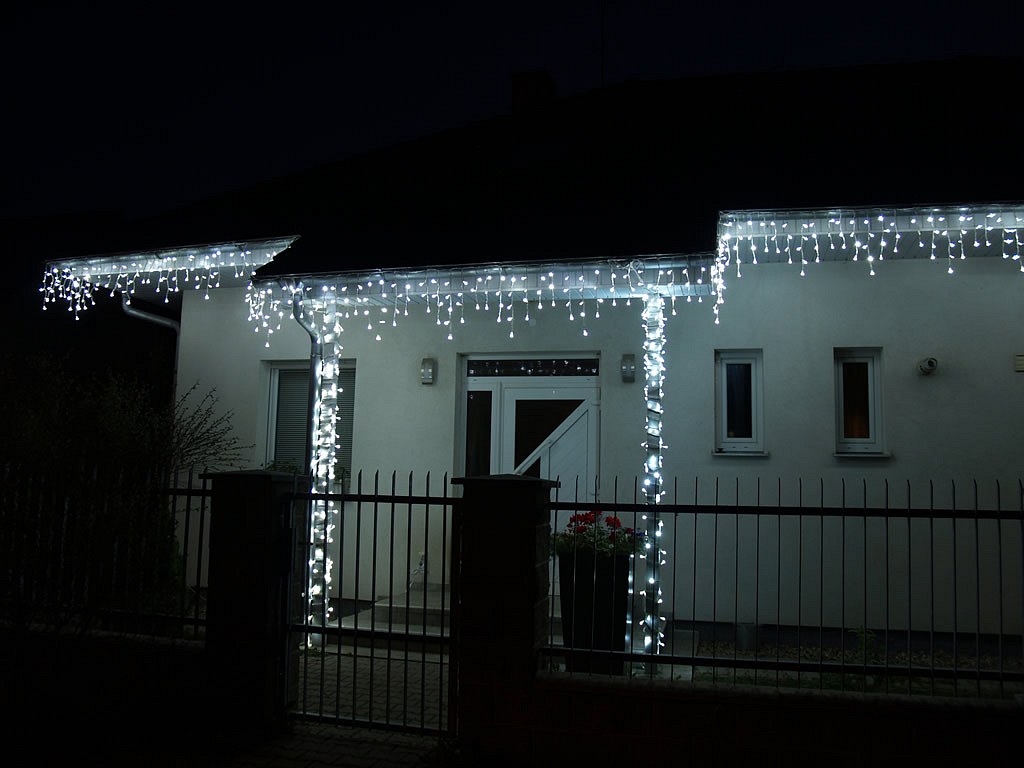 LED světelná sada na dům, 9+1 zdarma, ledově bílá s Flash, bílý kabel