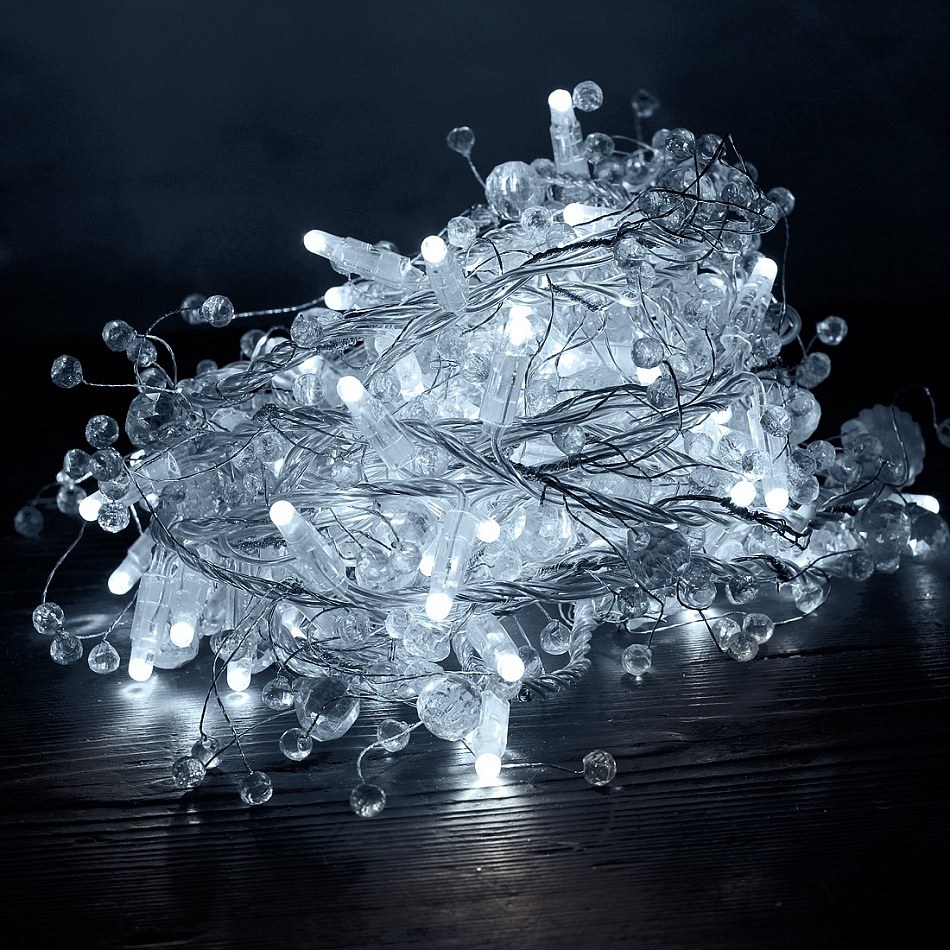 Světelný řetěz s krystalky 8 m, ledově bílá s flash, Eco Fix