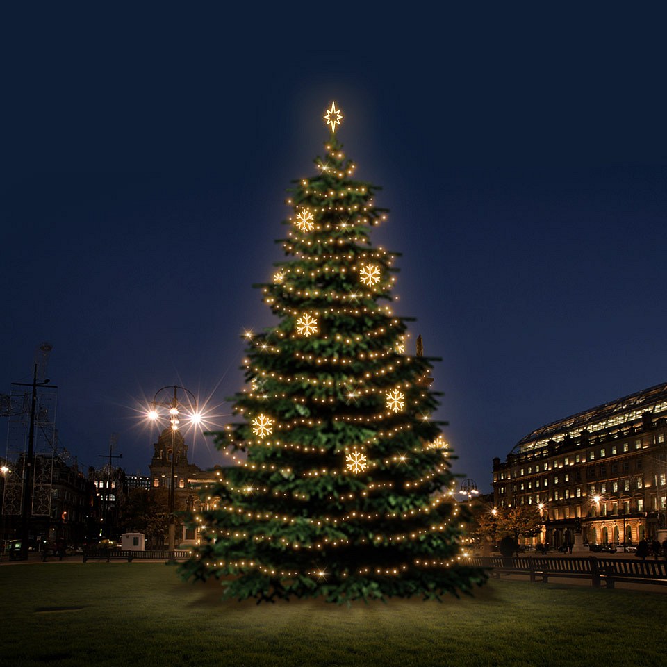 LED světelná sada na vánoční stromy vysoké 12-14 m, teplá bílá s dekory EFD02W